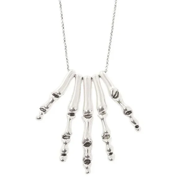 Halloween Girls Skeleton Hand Statement skeletal Finger Pendants Necklace New - Picture 2 of 2
